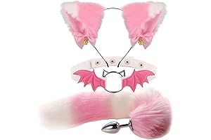 Cute Animal Cosplay Costume Furry Fox Tail Plug Ears Headband Bat Style Neck Collar Set
