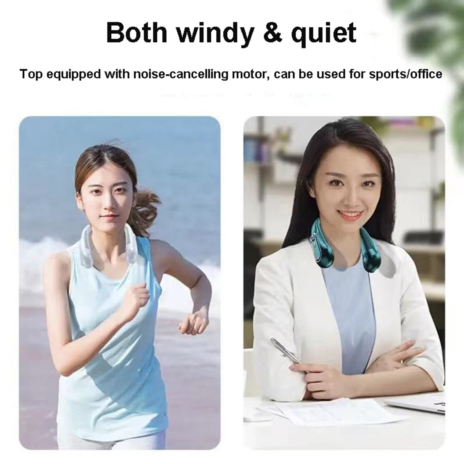 Ventilatore Collo Portatile, 5 velocità Regolabile Ventilatore Personale Indossabile a Batteria da 1800 mAh, Ventilatore Senza Lama Alimentata Tramite USB per Sport,Blu (Blue Blu)
