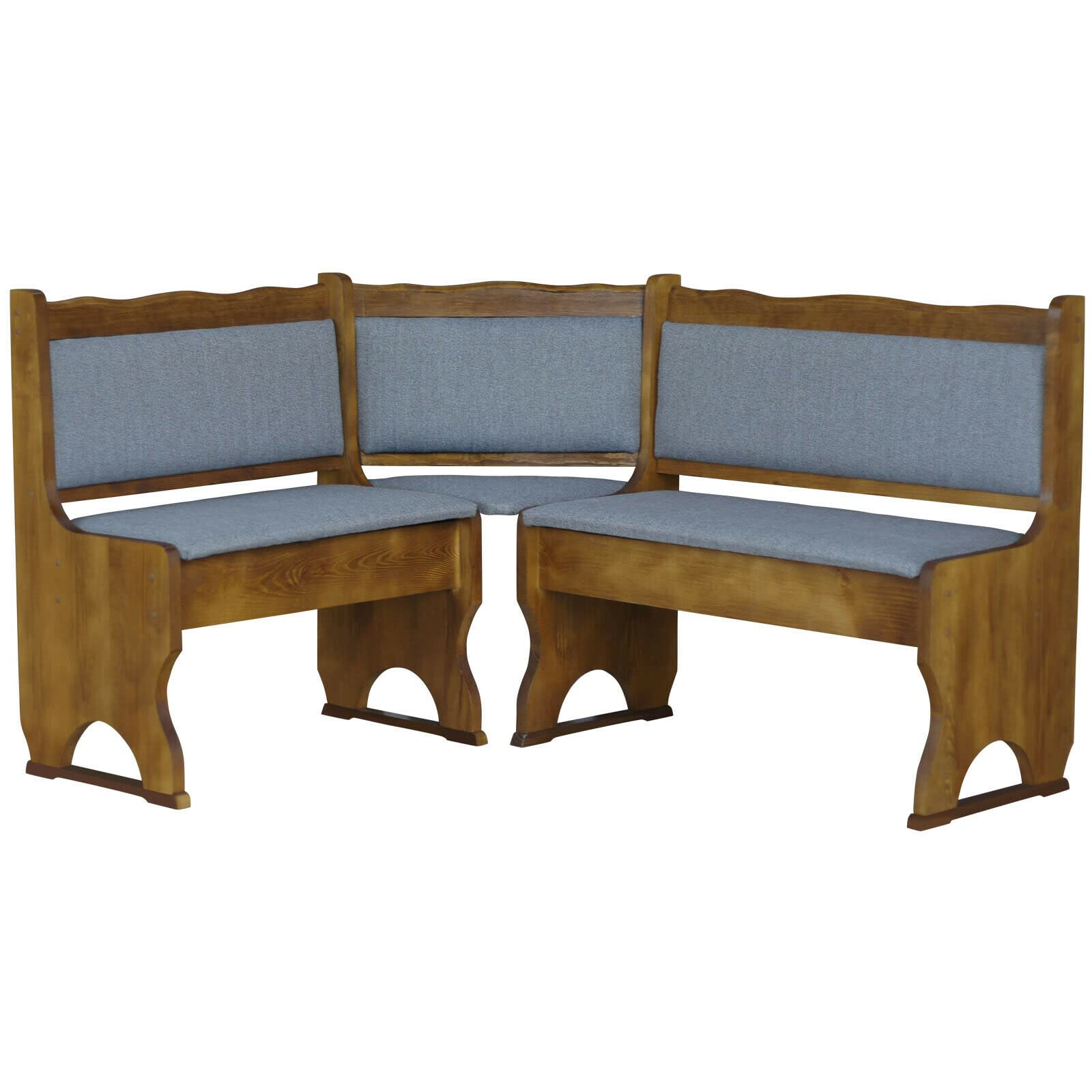 k koma Banco esquinero de madera maciza de pino en color roble con acolchado en gris claro – Conjunto de asientos rústicos para cocina y comedor (100 x 140)