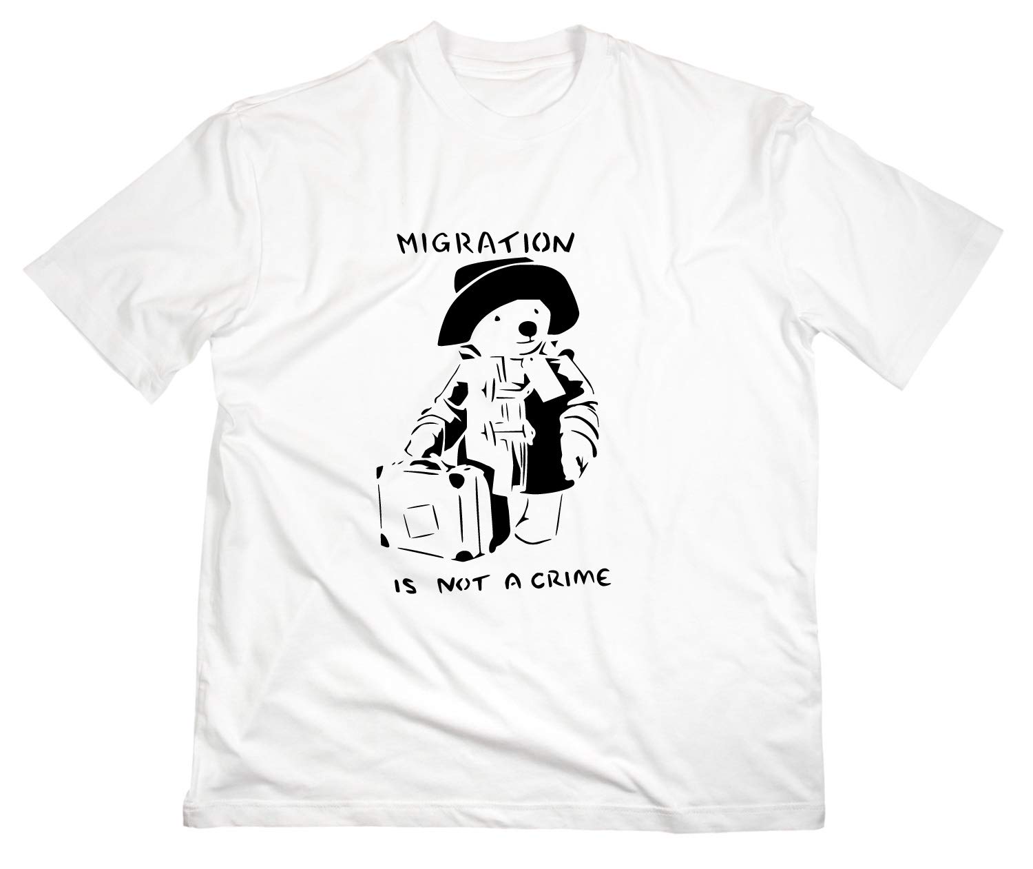 STYLETEX23 Migration is Not A Crime Paddington T-Shirt, M, White