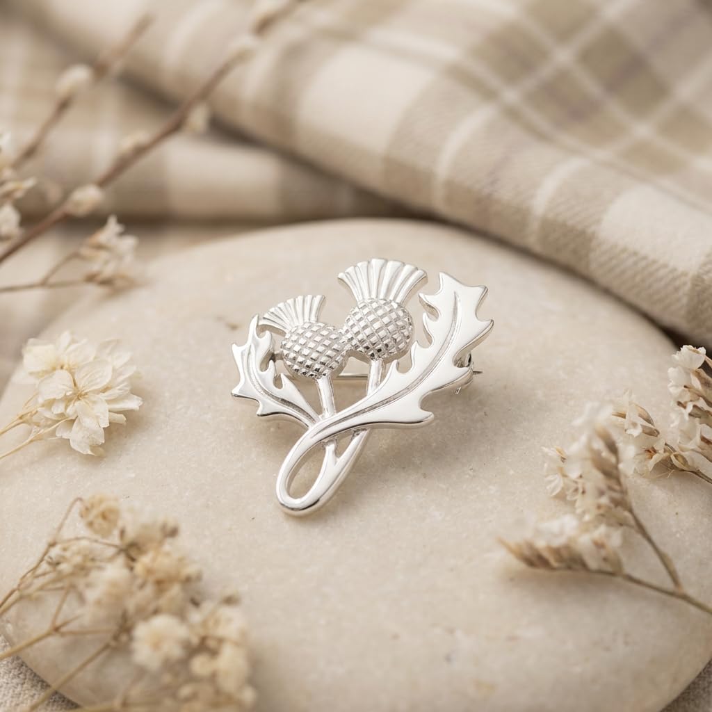 Alexander Castle Broche Chardon Écossais en Argent Sterling 925 pour Femme - Cadeau Écossais pour Femme, avec Coffret Cadeau Bijoux