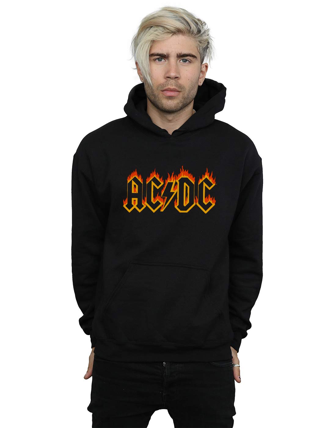 Absolute Cult Men's Black Ac/Dc Flames Logo Hoodie XX-Large