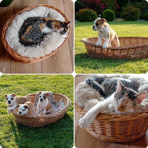 KADAX Hunde und Katzenliege aus Weide, Haustierbett in Naturfarbe, Hundebett, Katzenkorb, Liegestuhl für Tiere, Tierbett, Hundeschlafplatz. Ruhekorb (22x90x70cm)