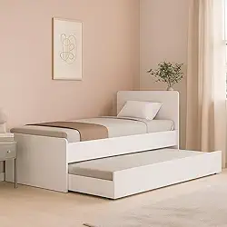 Bicama Solteiro com Cama Auxiliar MDF, 80x93x193 cm, Branco, Estrado Reforçado, Sistema Anti-ruído