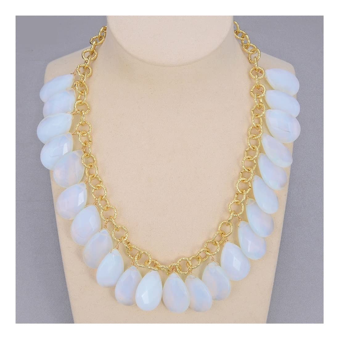 Collares Joyas Gota de Agua Top-Perforado Facetado Cristal de ópalo Blanco Collar Colgante de Cadena Plateado for Mujeres Regalo de joyería