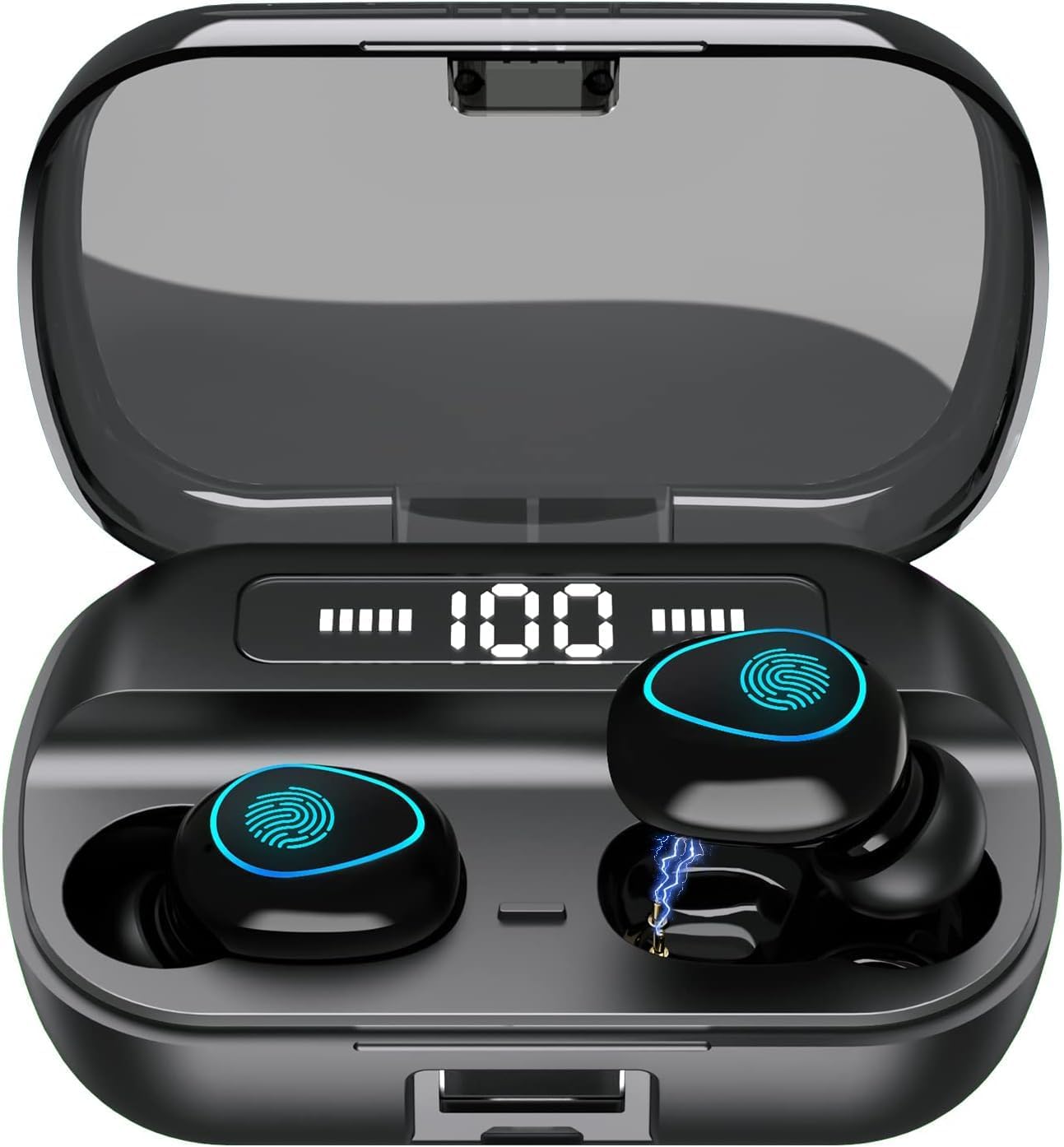 Wireless Earbuds Bluetooth Wireless Ear buds with HD Noise Cancelling Mic, HiFi Stereo Bass Sound Headphones with LED Charging Case, Touch Control Smallest In Ear Earphones for Sport/Work/Travel