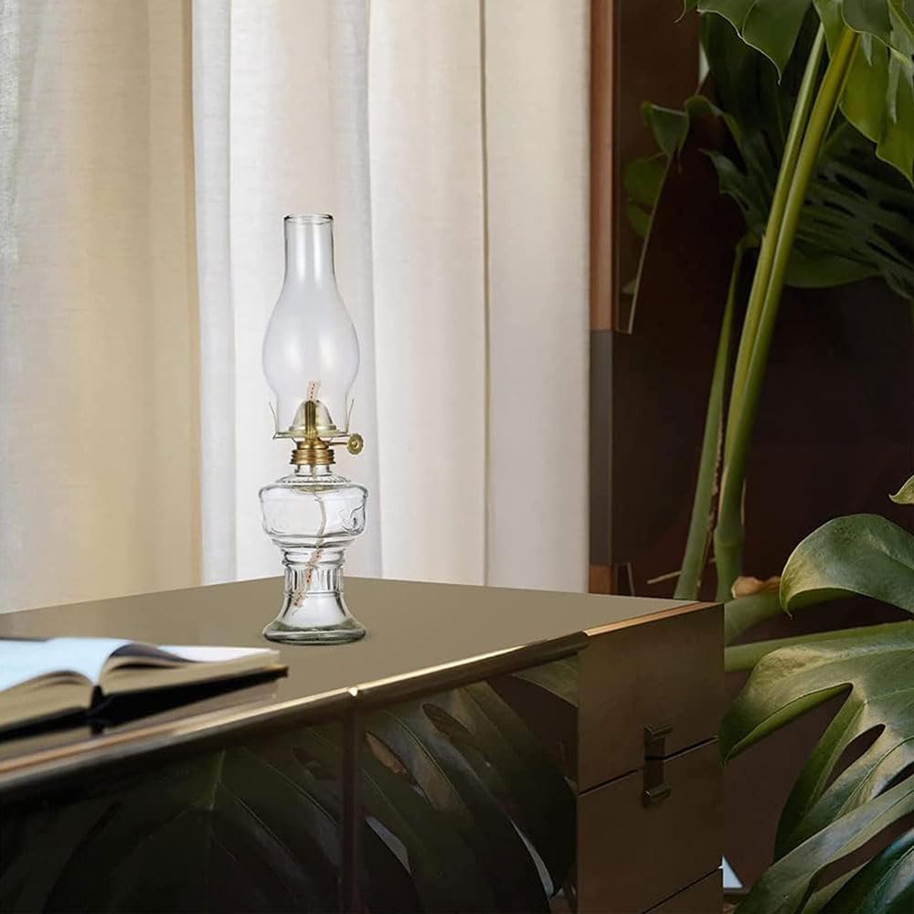 Lot de 4 lampes à huile rétro en verre de 12,99 pouces - Lampe à pétrole traditionnelle vintage antique - Éclairage d'intérieur - Lampes à huile coupe-vent pour chambre à coucher, bureau