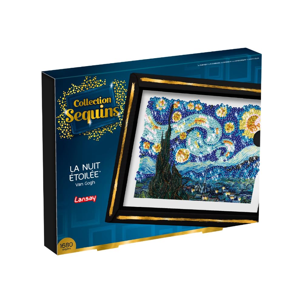 Lansay Collection Sequins - The Starry Night - Van Gogh - Create a Sparkling Sequin Image of Van Gogh - Includes Storage Compartment - Creative Activity for Adults and Teenagers from 14 Years