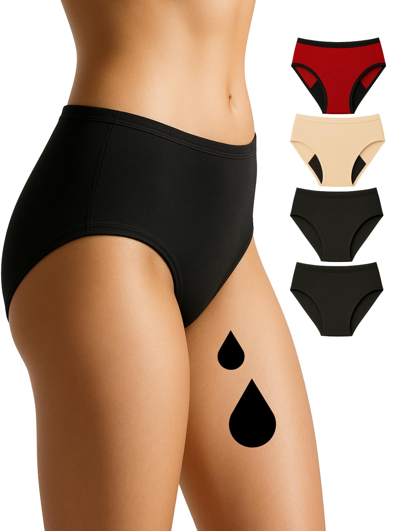 NoBlood - Lot de 4 Culottes Menstruelles Style Shorty - Starter Pack Économique - Flux abondant XXS-4XL en Coton Lavable - Culotte Règles Menstruelle Confortable