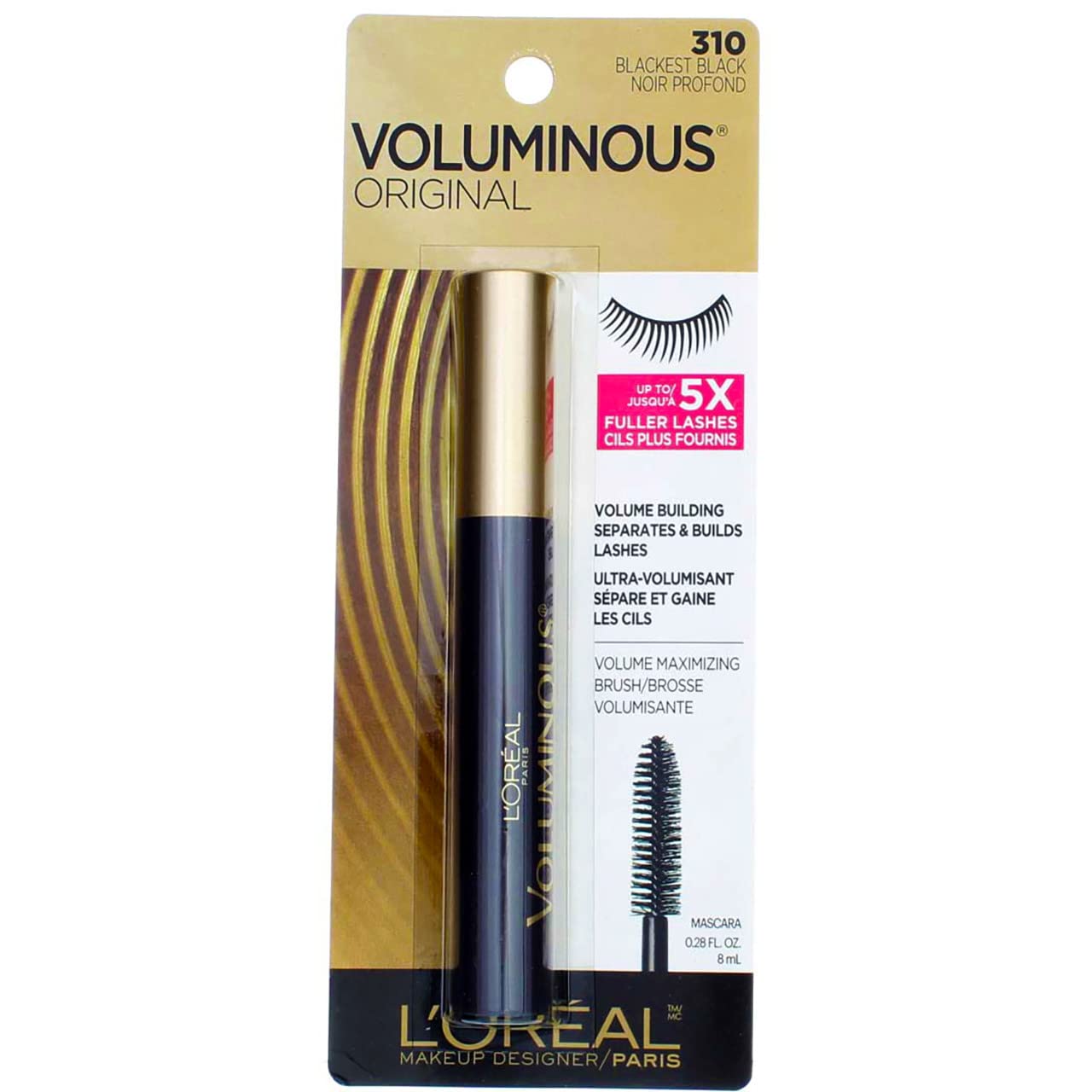 L’Oreal ParisVoluminous Original Mascara, Blackest Black [310], 0.28 oz (Pack of 2)