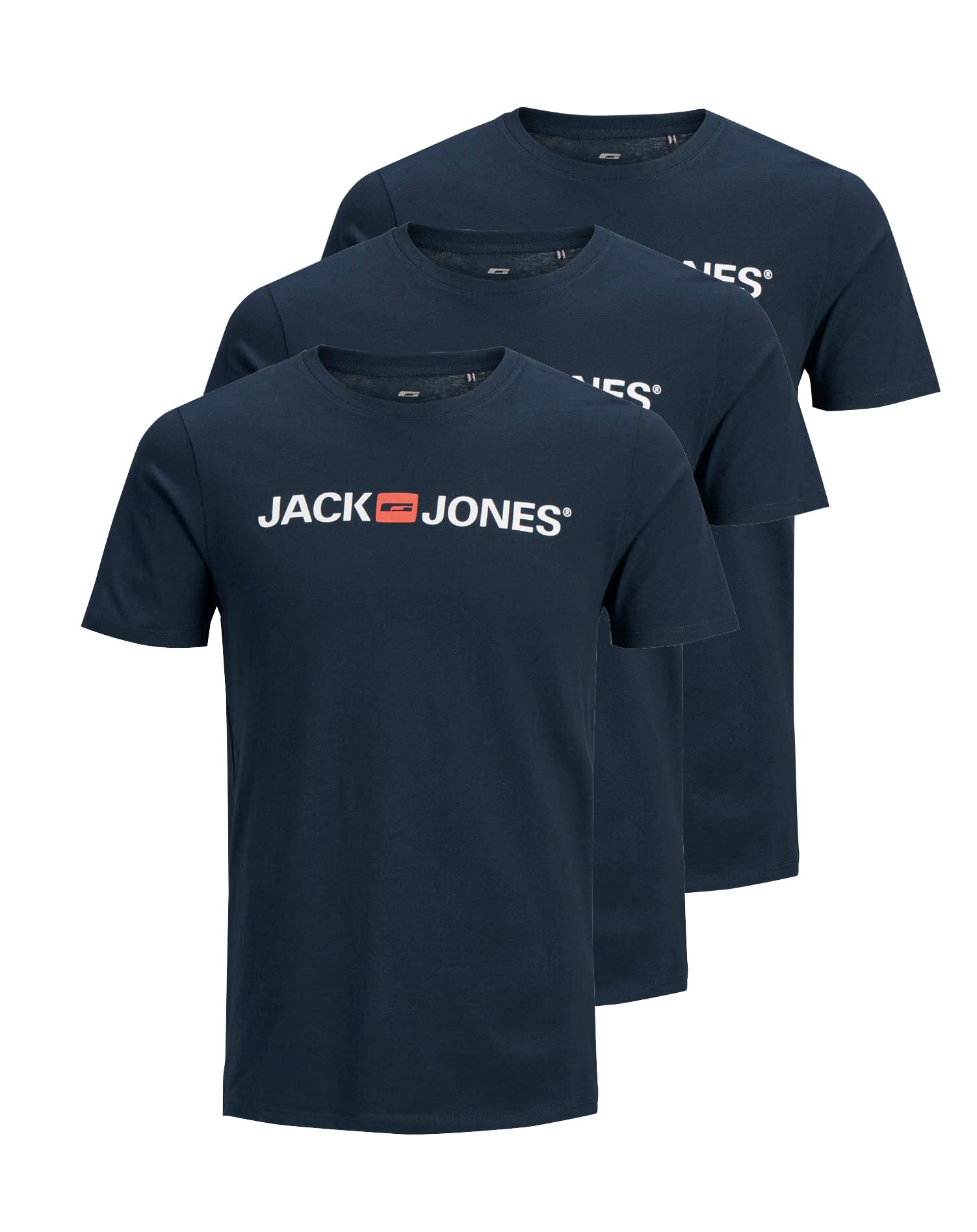 JACK & JONES Herren Shirts T-Shirts Logo Tee Crew Neck 3er Pack, Farbe:Blau, Artikel:12137126-navy Blazer/Navy Blazer/Navy Blazer, Gr:L