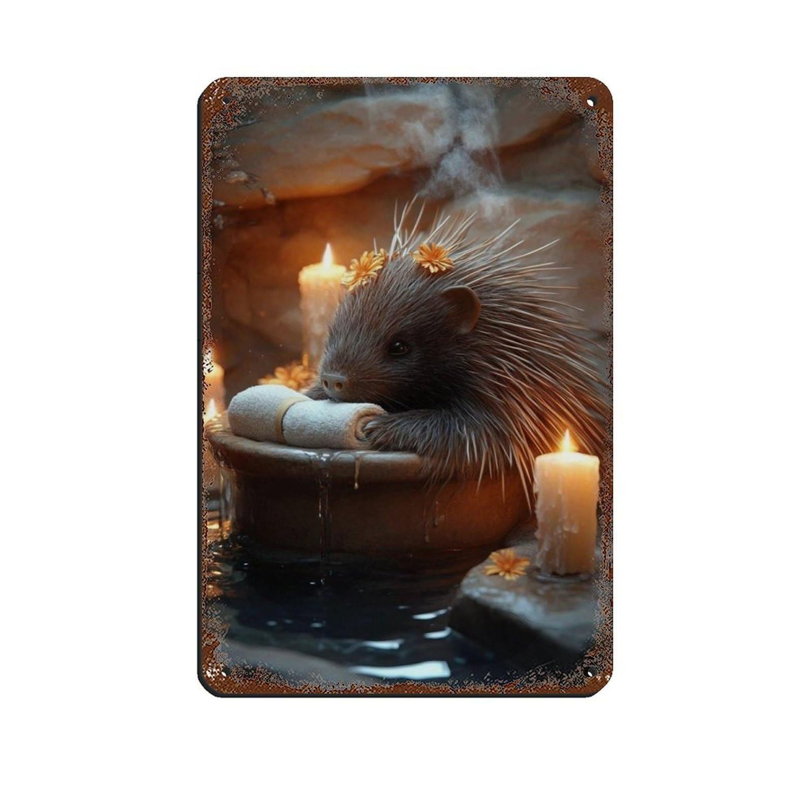 Lxwnze 20L X 30W Cm Adorable Porcupine,Cute Animalposter Tin Sign Vintage Metal Pub Club Cafe Bar Home Wall Art Decoration Poster Retro 8X12inch(20X30cm)