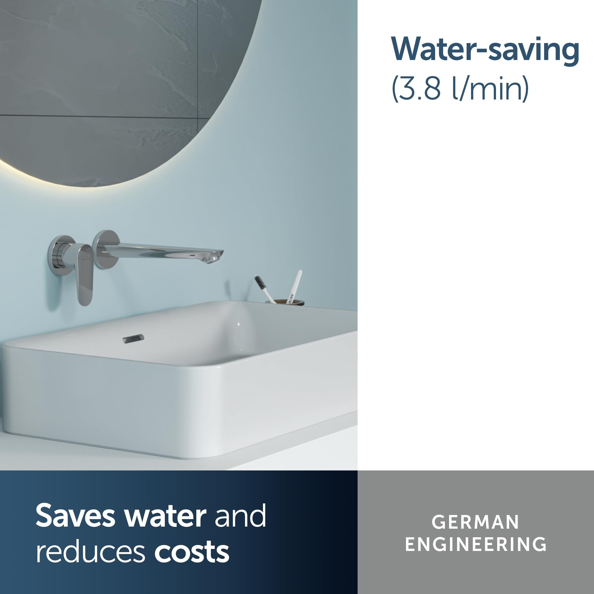 Ideal Standard BD133AA Cerafine O ścienna bateria umywalkowa, montaż ścienny, armatura łazienkowa z wylewką, bateria mieszakowa, oszczędzająca wodę, chrom