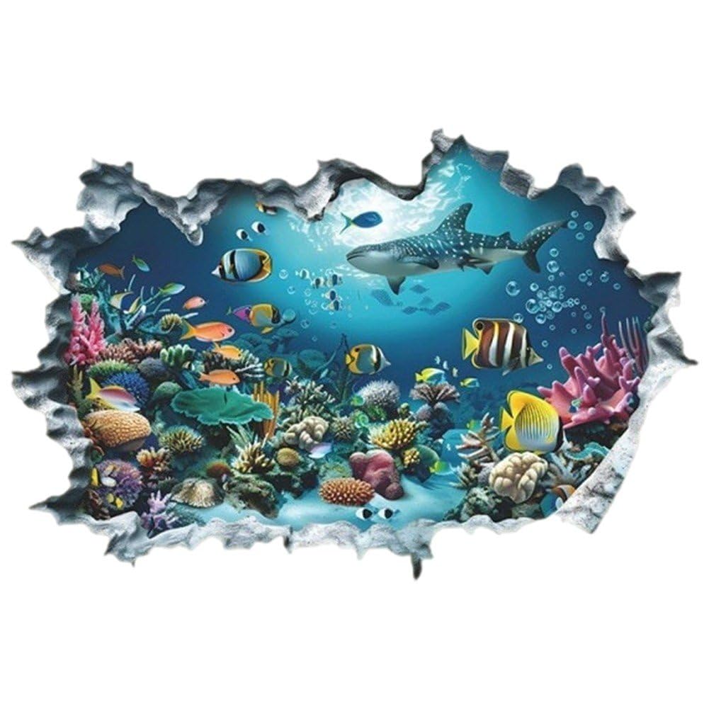 3D Dolphin Cartoon Wall Stickers Removable Self Adhesive Wall Decal Under the Sea Wall Decals for Room Bathroom Decor