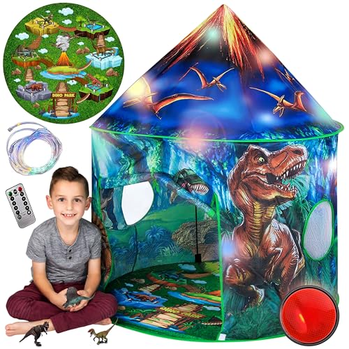 Dinosaur Pop Up Kids’ Play Tent by Toy to Enjoy - Perfect for Indoor & Outdoor. Dinosaur Camping Tent for Toddlers, Boys&Girls. Includes Remote Controlled Lights, Roar Sound Button & 3 Different Toys