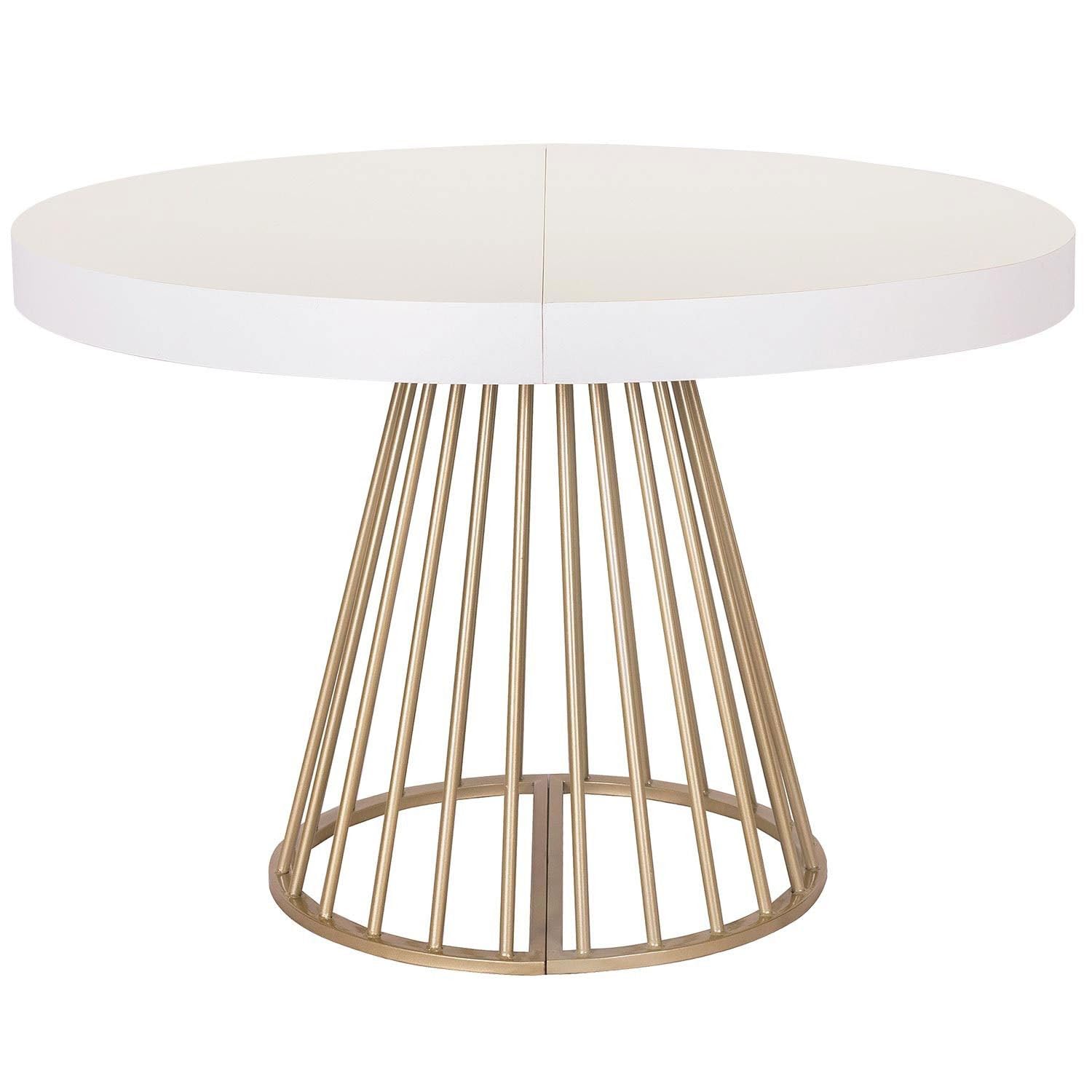 Menzzo Table Ronde Extensible Soare Blanc et Pieds Or - Table à Manger Design et Modulable pour Cuisine & Salon