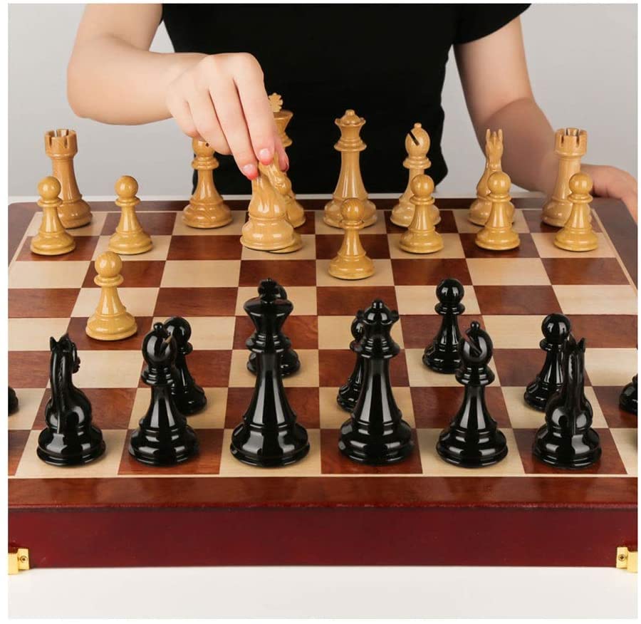 MRKU Set di Scacchi Pieghevole in Legno Naturale con Slot per riporre i Pezzi degli Scacchi Lavorati a Mano, Regalo di Alta qualità per Adulti, Scacchiera per Esterni