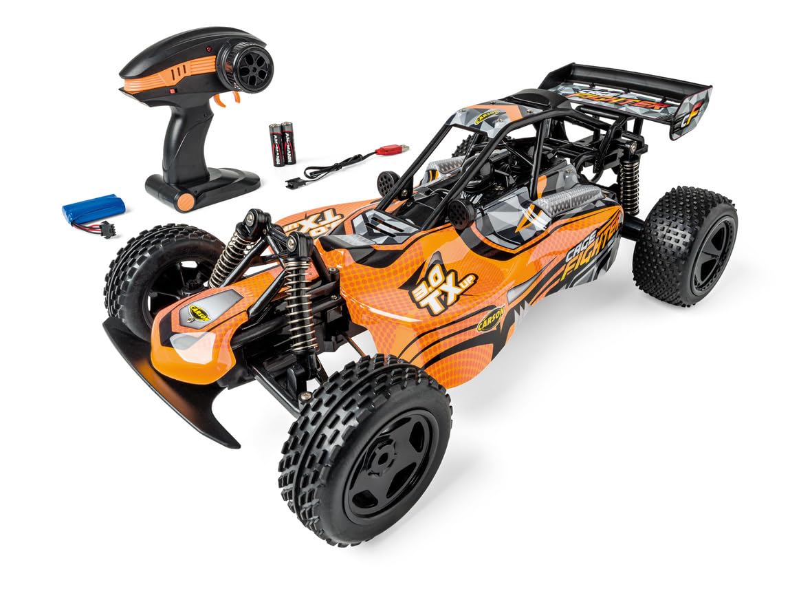 Carson 1:10 Cage Fighter 2,4 GHz 100% RTR orange – pojazd RC, pojazd, zdalnie sterowany samochód, 100% kompletny zestaw, zabawka dla dzieci, 20 km/h