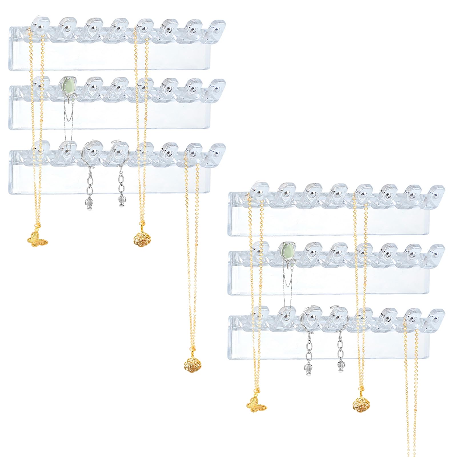 kumet 6 Pack Jewelry Organizer - Clear Wall-Mounted Holder, Easy to Install, 3.7