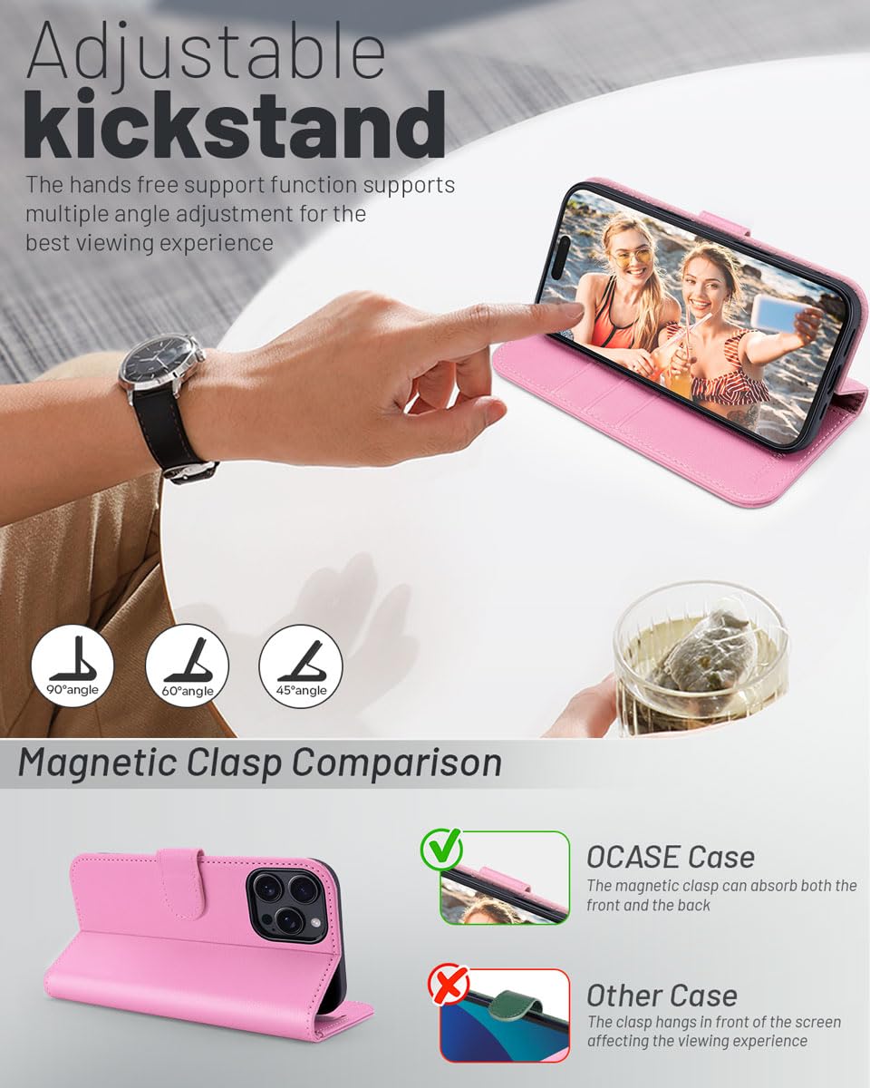 OCASE for iPhone 16 Pro Case, PU Leather Wallet, Magnetic Flip Folio Cover with RFID Blocking, Card Holders, Shockproof TPU - Image 4