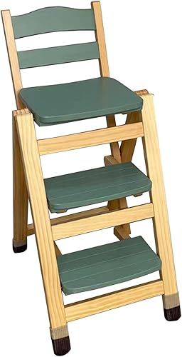 Miniatura 8 de Taburete de bar plegable, 3 escalones multifunción portátil para adultos, taburete de escalera de madera maciza para cocina doméstica, estante de