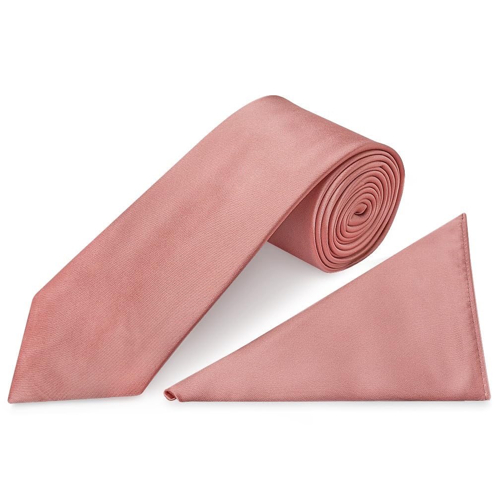 Ties R Us Men's Gold & Pink & Rose Gold Rose Gold Satin Classic Tie And Handkerchief Set Wedding Christening Prom Tie Set