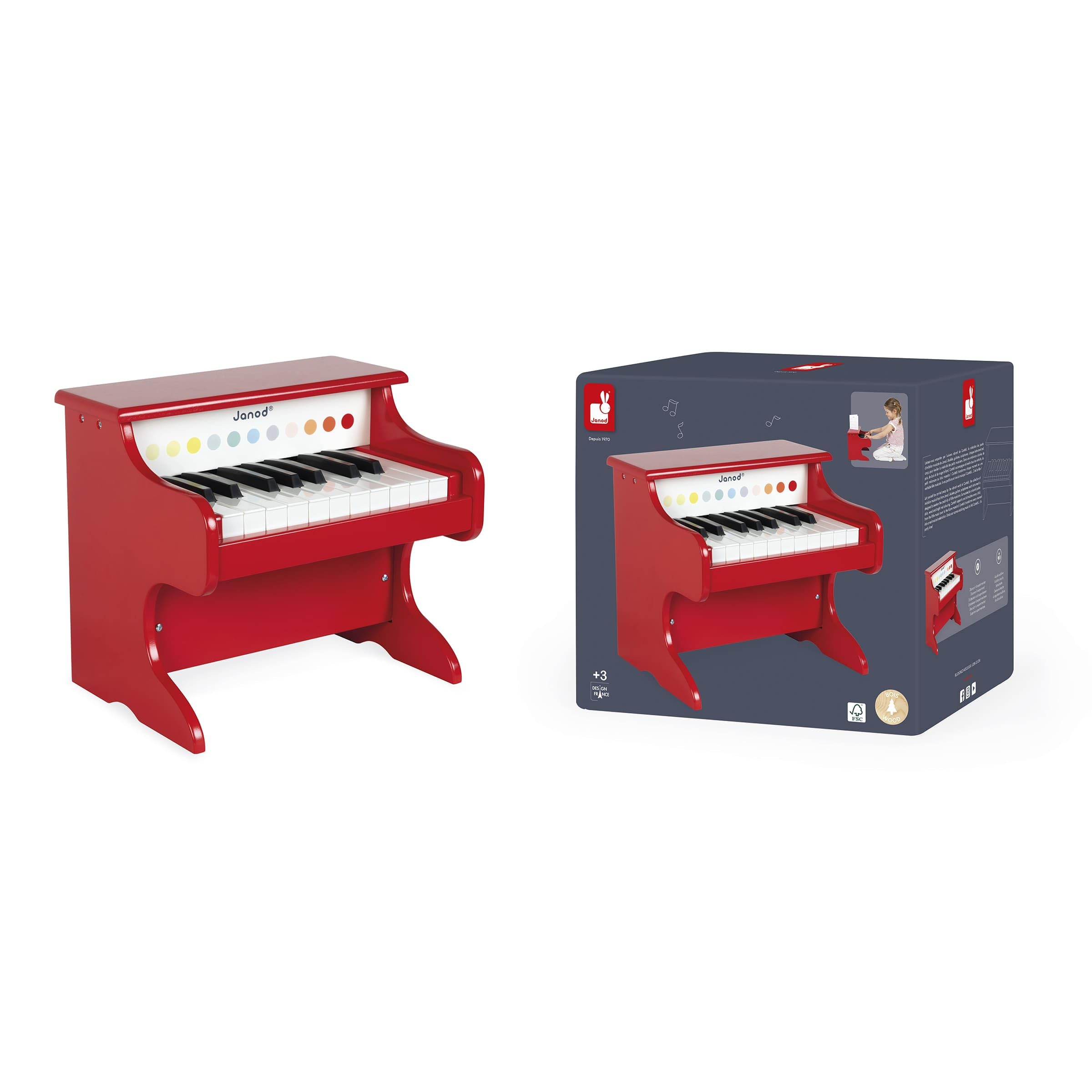 Janod - My First Confetti Wooden Electronic Piano - Pretend Play and Musical Awakening Toy - from 3 Years Old, J07618