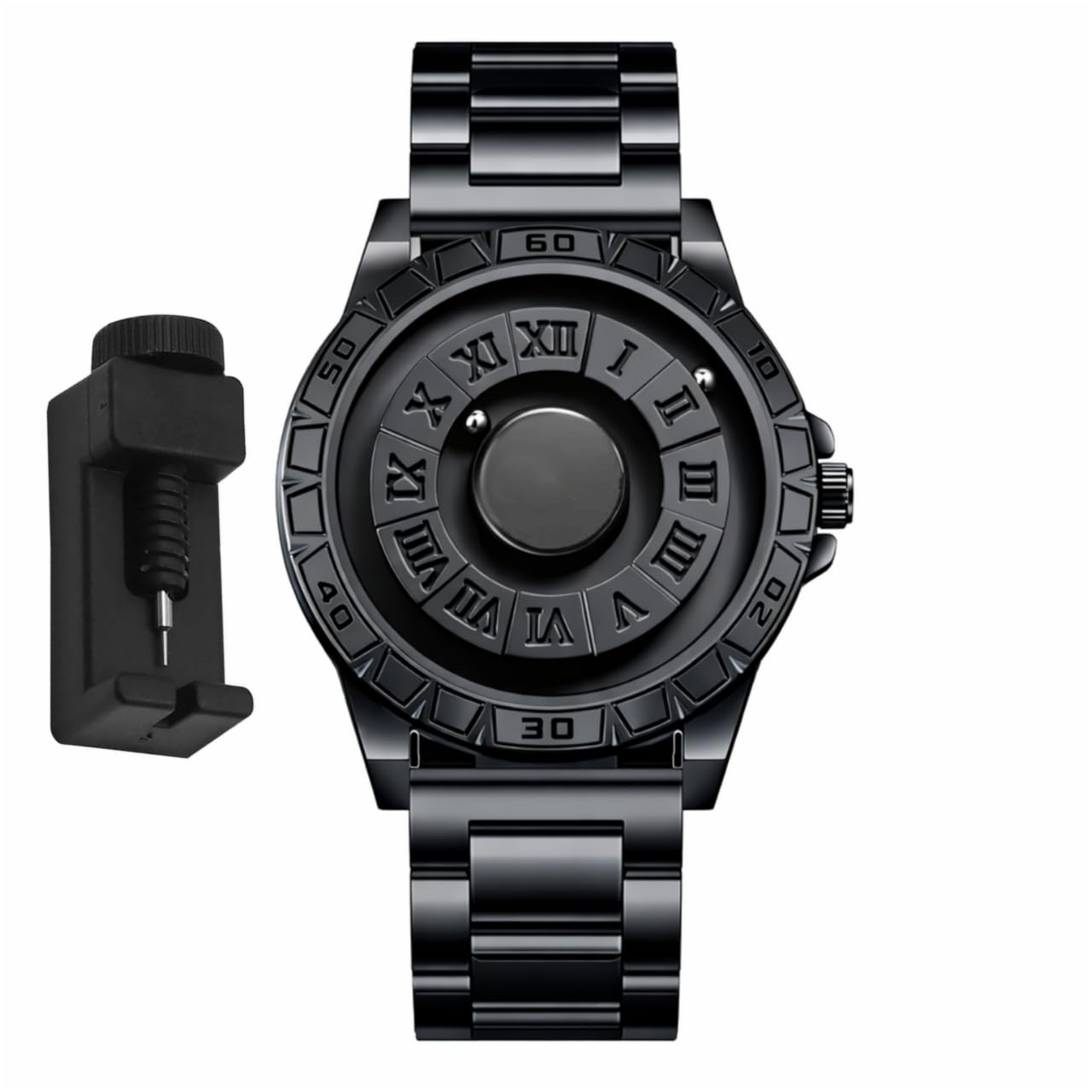 Luxury Black Unique Watch for Men with Magnetic Balls and No Pointer, No Mirror Stainless Steel Waterproof Quartz Wristwatch-image-18