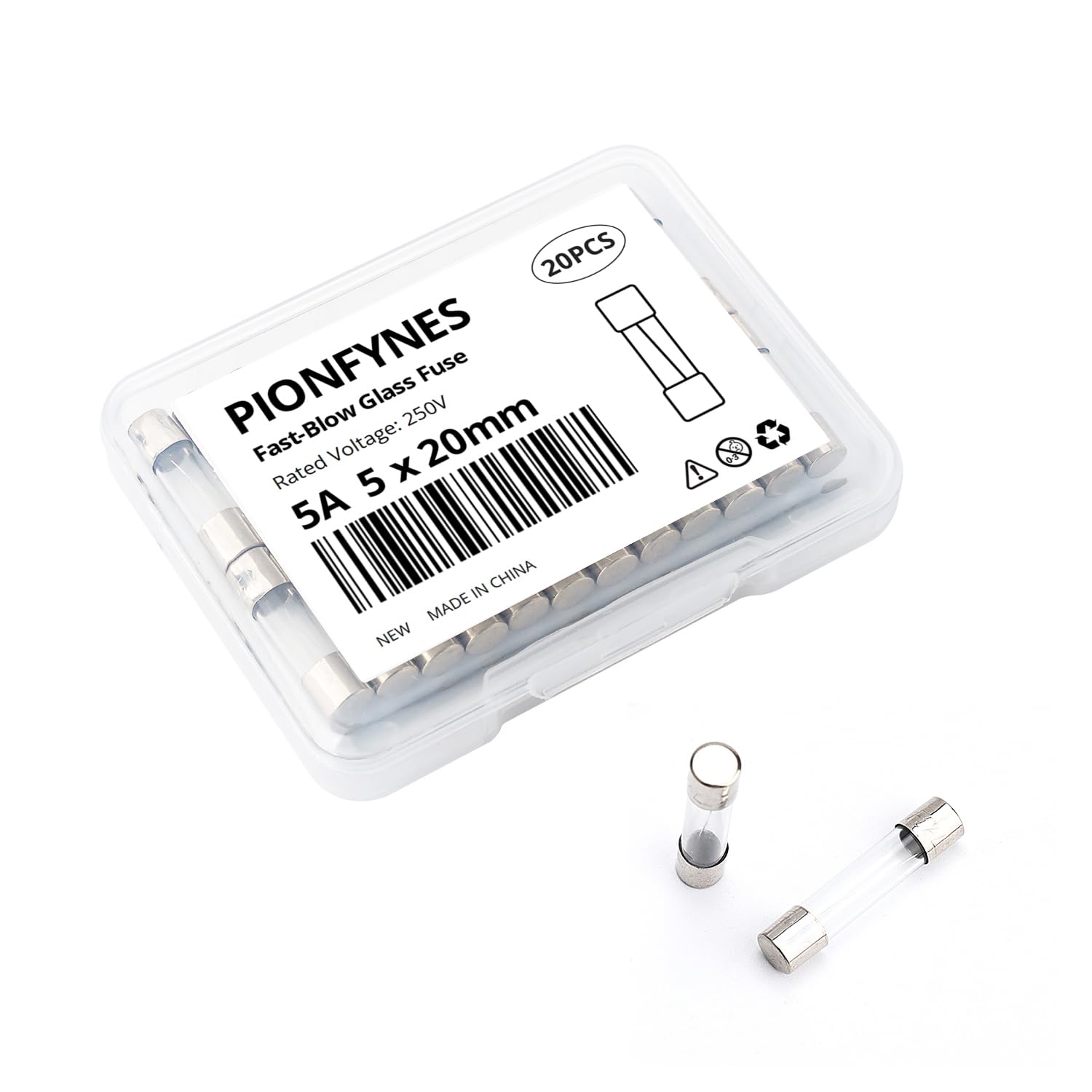 Paquete de 20 fusibles de vidrio de 5 A de soplado rápido de 5 A, 250 V, 5 x 20 mm (F5AL, 250 V)