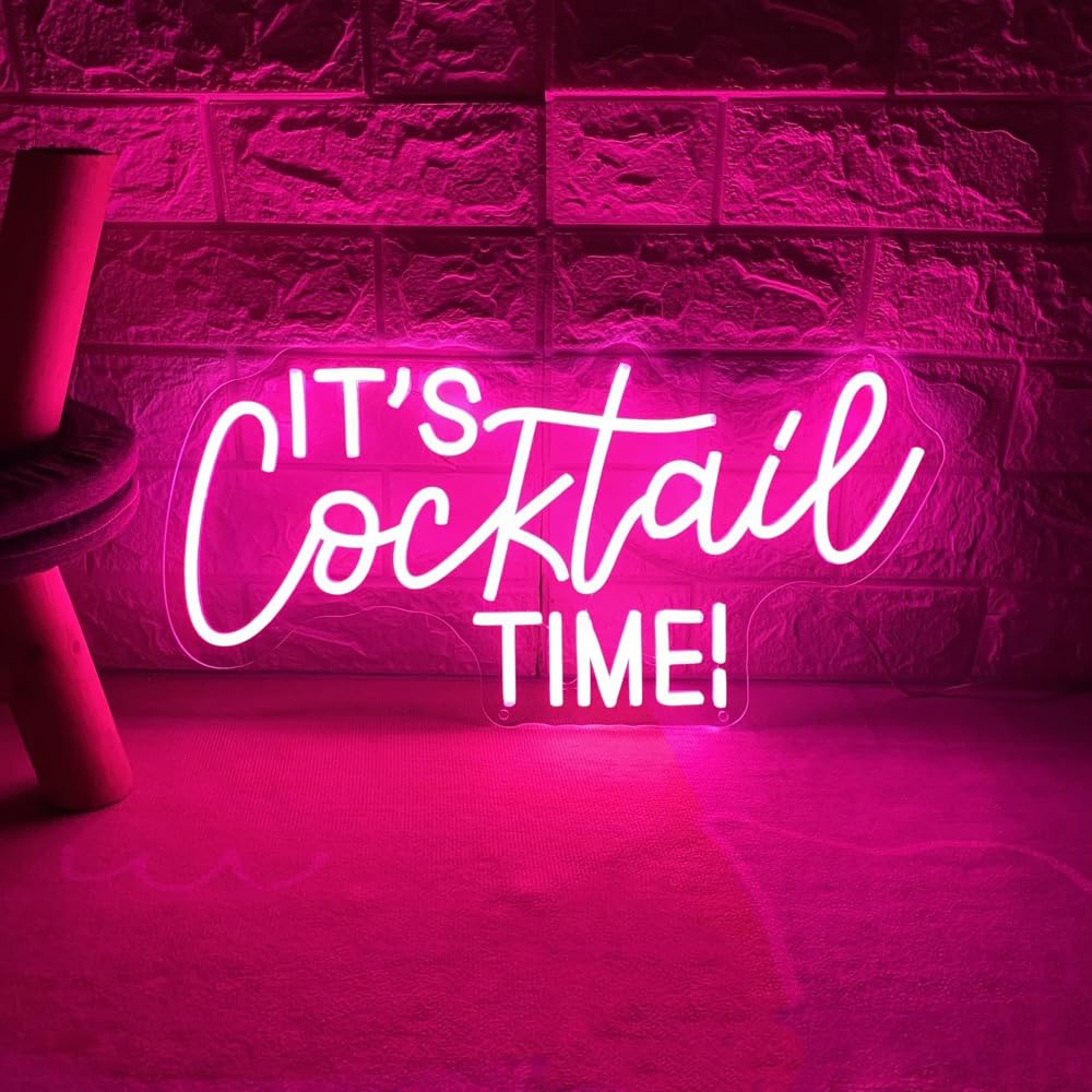 It's Cocktail Time neonowy szyld, ciepła biel, neonowe światło LED, na ścianę, ściemniana, USB, do pubu, domu, piwa, baru, klubu, kawiarni, restauracji, sklepu, koktajli, dekoracja (różowa)