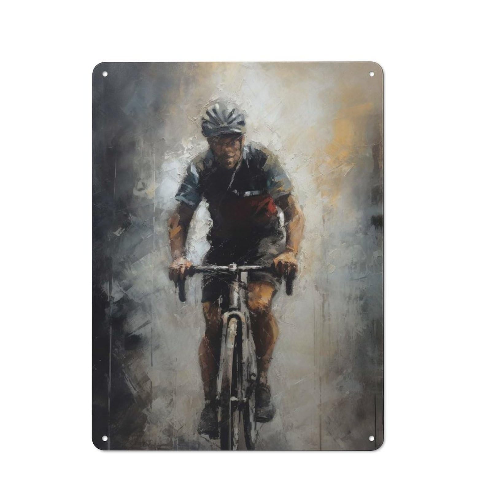 Junmoney Energetic Cyclist Painting Friendly Metal Wall Decor 40X30cm, Decorative Metal Plaque For Coffee Bar, Small Shop Or Dining Room