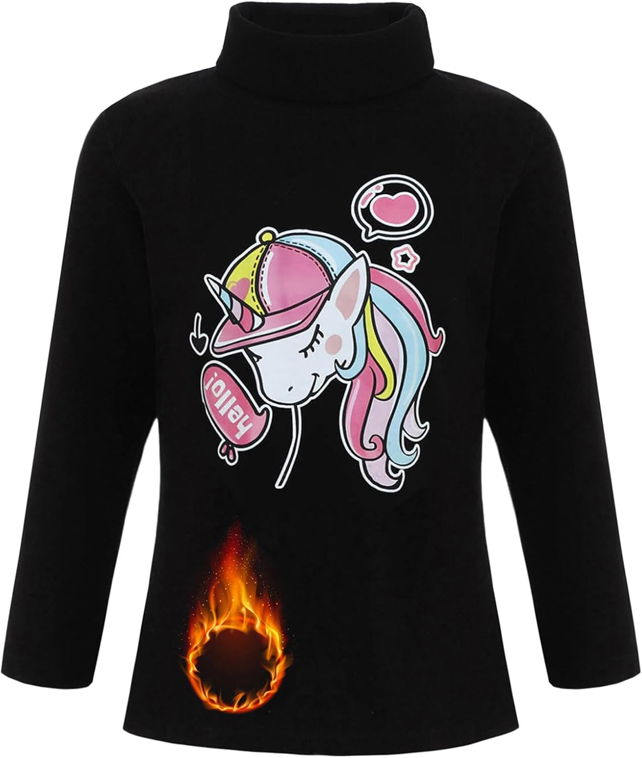Hansber Kids Girls Base Layer Thermal Shirts Long Sleeve Colorful Cartoon Print Half Turtleneck Fleece Pullover Top