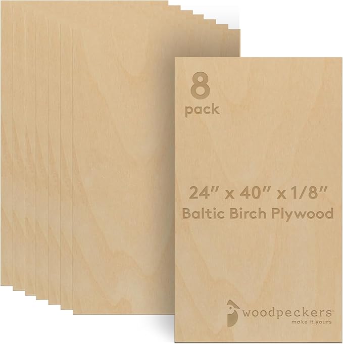 12 Pack Baltic Birch Plywood Sheets - 3mm Thick Unfinished Wood For Crafts & Laser Projects