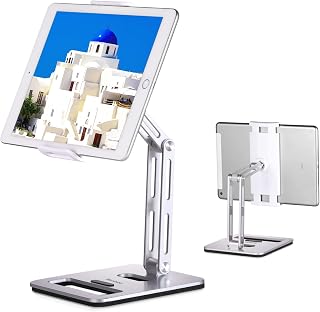 Yoobao Tablet Stand Holder, [Tightness Adjustable] 360° Swivel Foldable Aluminum iPad & Phone Stand for Desk with Heavier Base, Fit for 4.7"-12.9" Microsoft Surface Pro/iPad/Kindle- Silver [Upgraded]