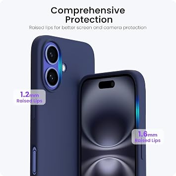 URUCHI iPhone 16 ile Uyumlu Kılıf, İçi Kadife Kaplamalı İnce Sıvı Silikon Tam Koruma Yumuşak Jel Silikon Kapak, Lacivert