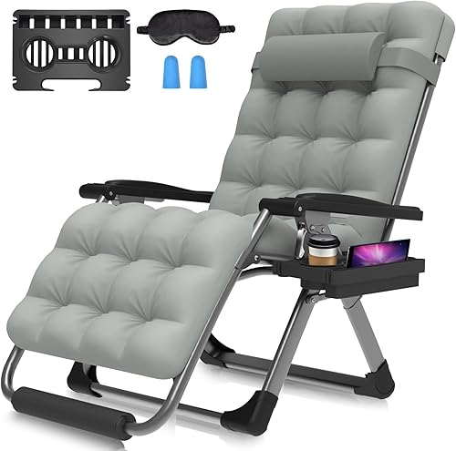 Suteck Silla de Gravedad Cero de Gran Tamaño, Silla de Descanso XL de 29 Pulgadas con Cojín Extraíble y Reposacabezas, Silla de Campamento