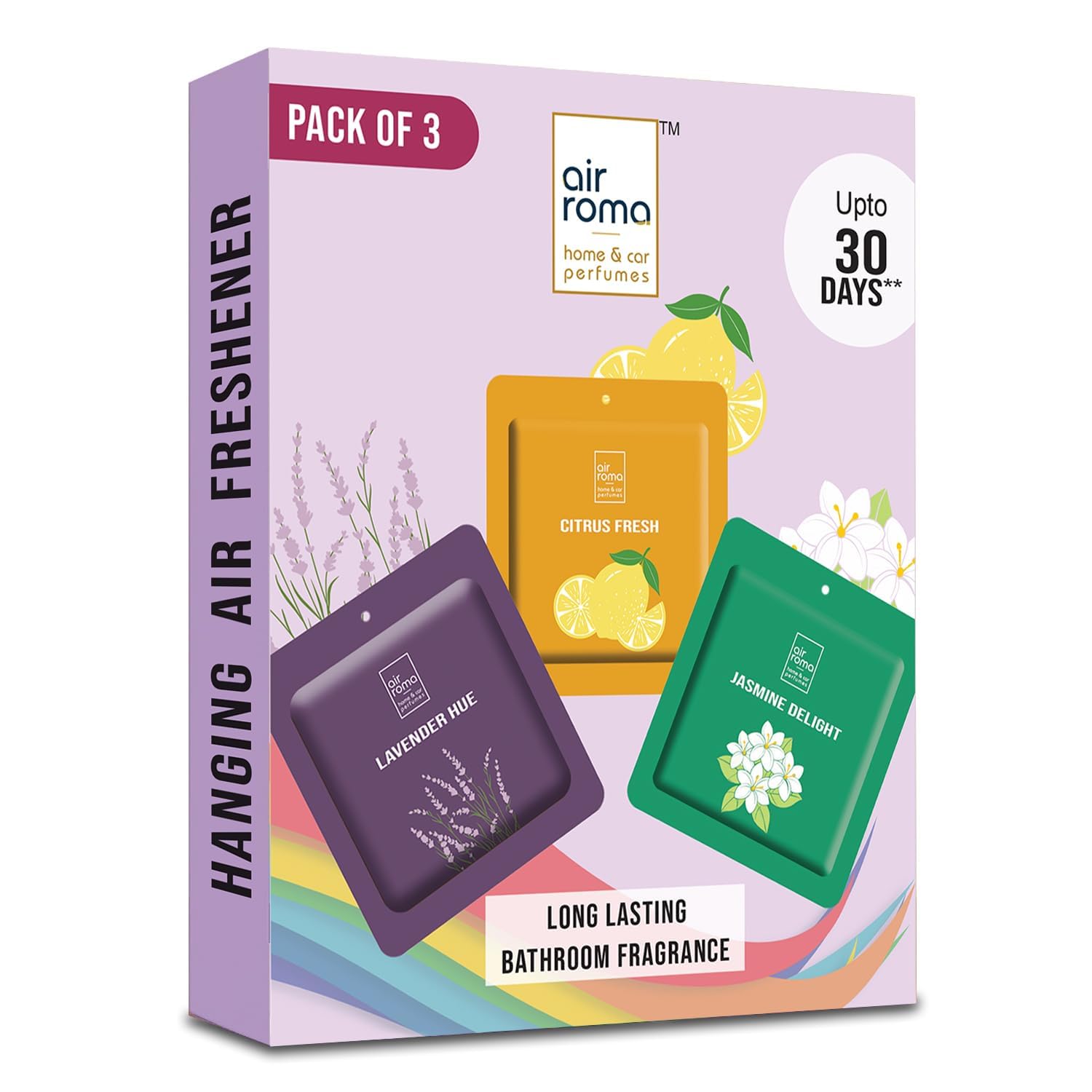 AIR ROMA Pocket Bathroom Air Freshener 10gx3, Lavender, Citrus, Jasmine, Lasts up to 30 days, Germ Protection for for Bathroom, Toilet, Home & Office