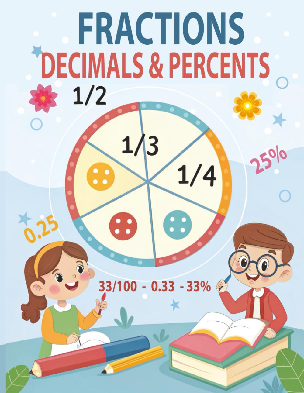 Fractions Decimals and Percents Math Workbook: Includes Adding Subtracting Multiplying Dividing Comparing and Simplifying Concepts and More with Answer Keys Provided