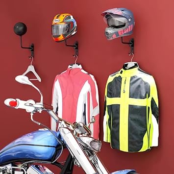 Motorcycle Helmet Stand,Wall Mount Rotatable Helmet Display Storage Rack,Can Hang Baseballs Rugby bicycle Caps bag Keys and Coats.