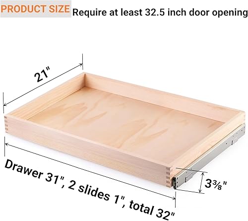 Miniatura 3 de Cajón extraíble para gabinete, 32 pulgadas de ancho x 21 pulgadas de profundidad, organizador de almacenamiento de cajones de madera deslizante para