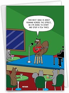 NobleWorks - 1 Funny Animal Card for Birthdays - Pet Cat and Dog Humor, Birthday Notecard with Envelope - Squirrel Song C9607BDG