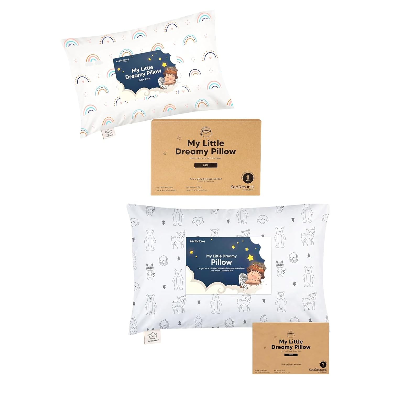 KeaBabies Mini Toddler Pillow with Pillowcase 9X13 and Toddler Pillow with Pillowcase, Jumbo 14X20, Soft Cotton Toddler Pillows for Sleeping