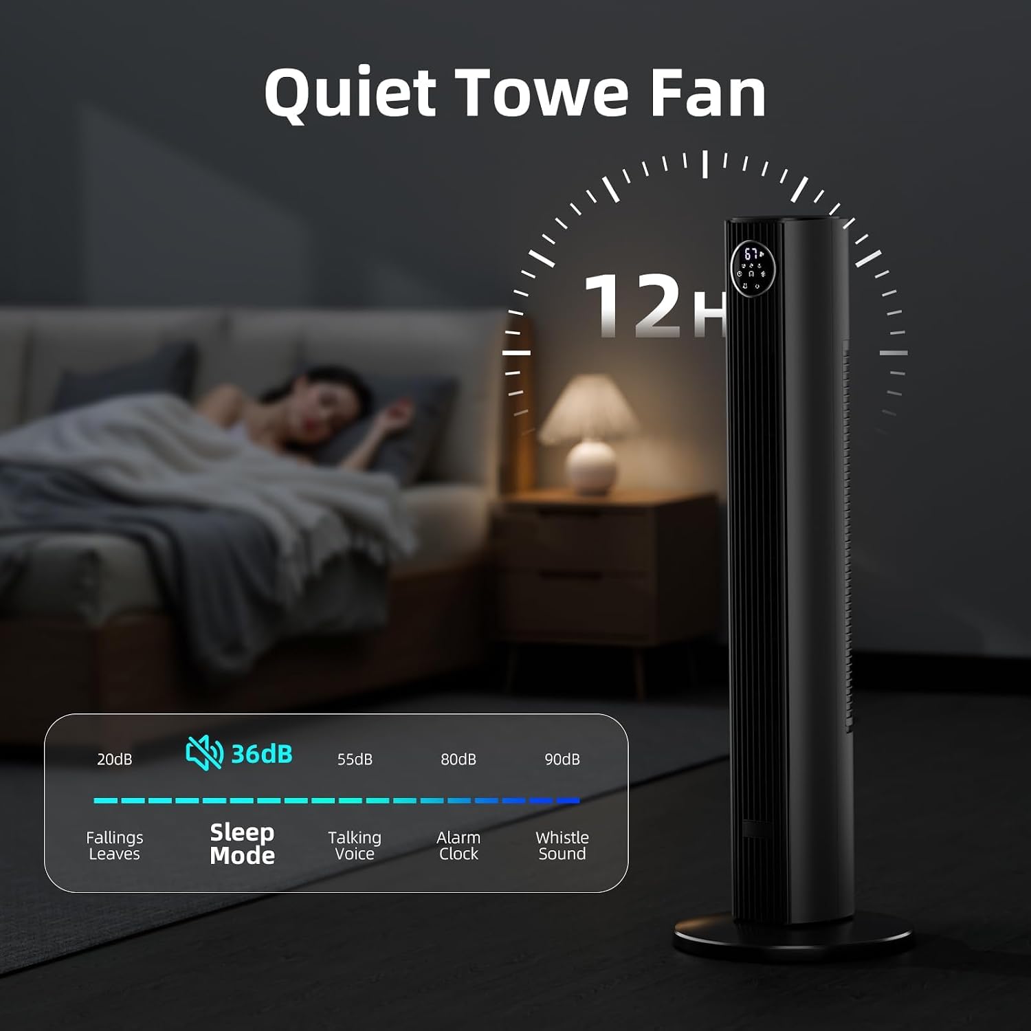 Antarctic Star Tower Fan for Bedroom 25ft/s Standing Fan 85° Oscillating Fan with Remote, 3 Speeds, 4 Modes, 12H Timer, Portable Bladeless Floor Fan for Indoors/Home/Office, GREY