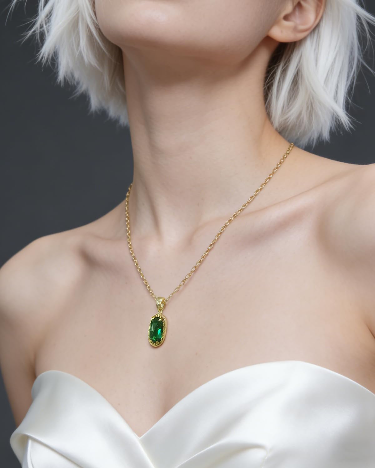 Birthstone Necklace for Women, Oval Cut Emerald/Rose Quartz/Garnet Paperclip Stackable Cross Necklaces, 18K Gold Plated Dainty Red Cubic Zirconia Charm Necklace,Non Tarnish, Birthday Mothers Day Gifts for Wife - Image 4