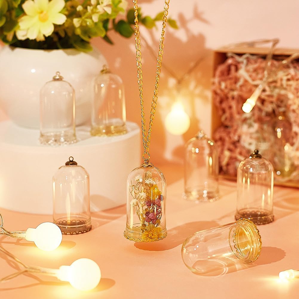 BENECREAT 12 Sets Clear Tube Glass Pendant with Finding 1.8x1 Inch Hollow Glass Dome Vial Pendant with 3 Colors Metal Base Charms for Necklaces DIY Jewelry Making - Image 5