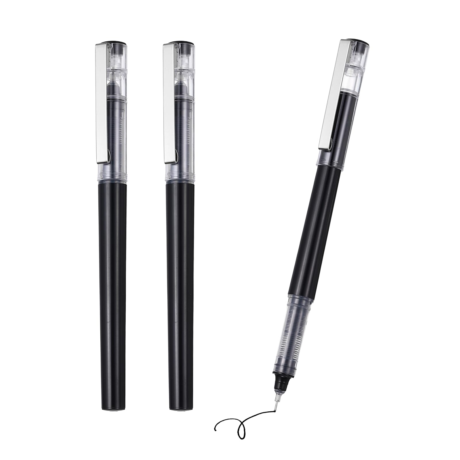 PATIKIL 3Pcs Liquid Ink Rollerball Pens, 0.5mm Fine Point Needle Tip Pens Smooth Writing Gel Ink Quick Dry Black Ink for Office Note Taking Journaling, Black Body