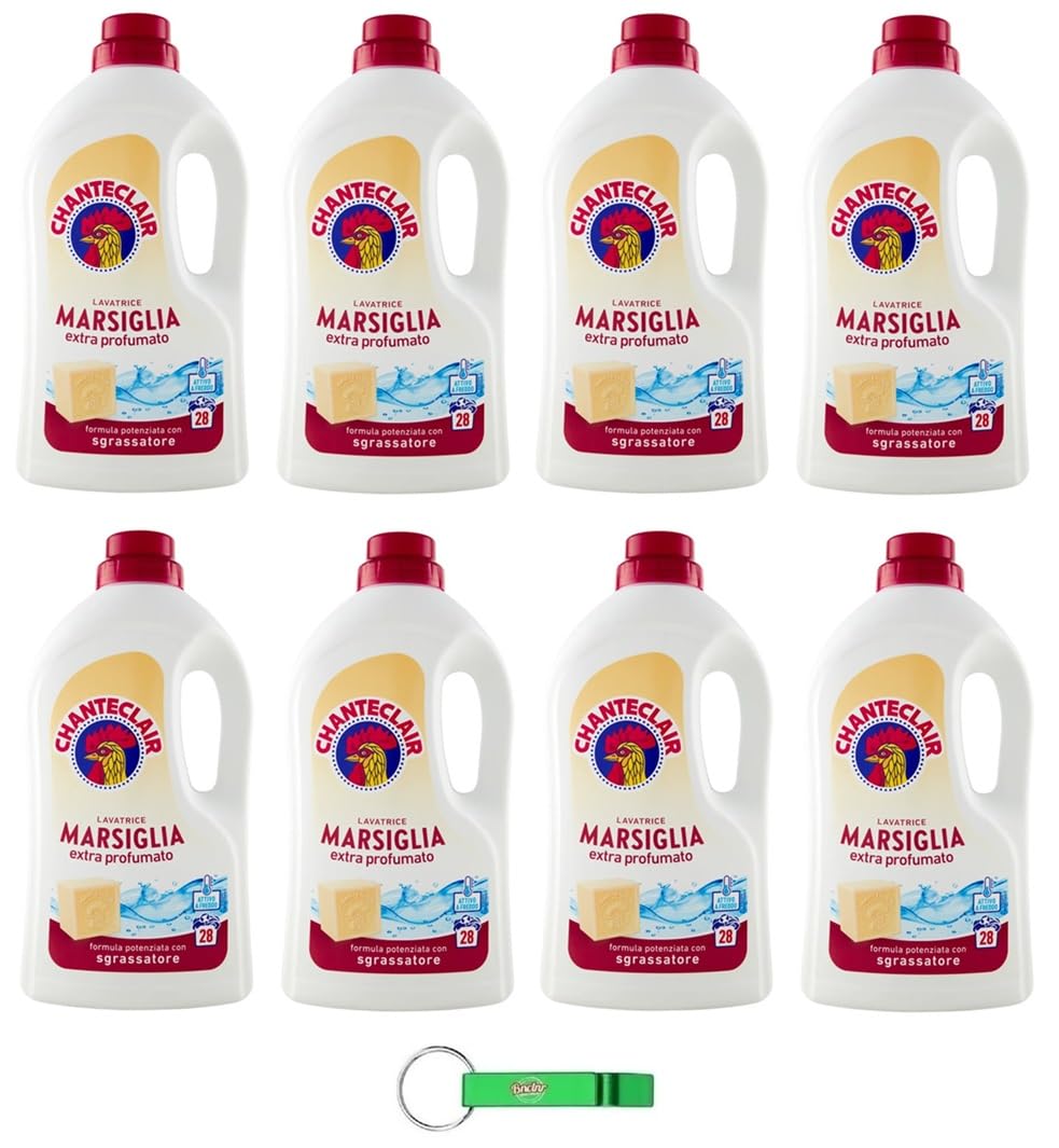 8x Chanteclair Lavatrice Marseille-Duft Detersivo Liquido - Flüssigwaschmittel für die Waschmaschine - Waschmittel Formel mit Entfetter 28 Wäschen 1260ml + Beni Culinari Kostenloser Schlüsselanhänger