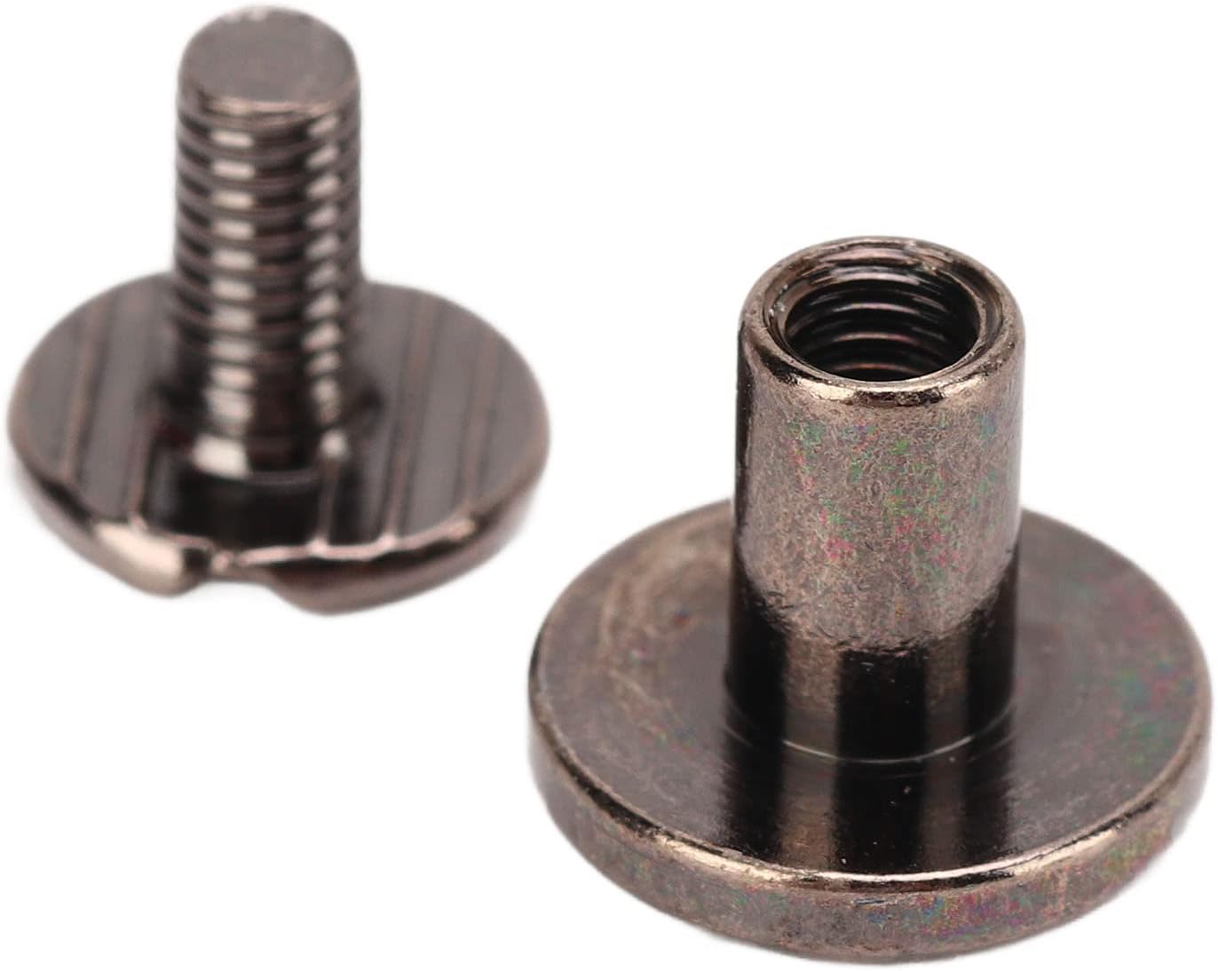 200 Sets Chicago Screws 9.5x8mm, Book Binding Screws, Brass Leather Rivets with Round Head Copper Finish, Uniform Coating Fasteners for DIY Craft and Leather (Silver Black)