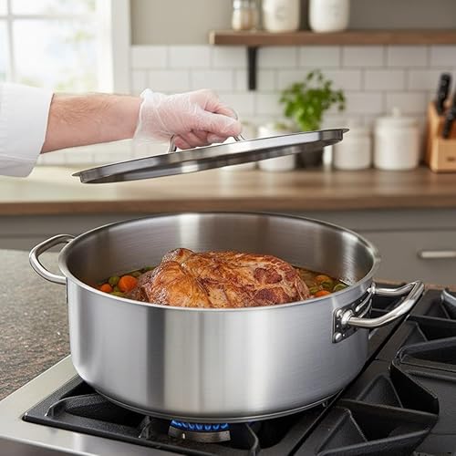 Miniatura 3 de Olla de acero inoxidable de 25 cuartos de galón con base encapsulada y cubierta - Olla de brasero de alta resistencia para sopa, carne, pan,