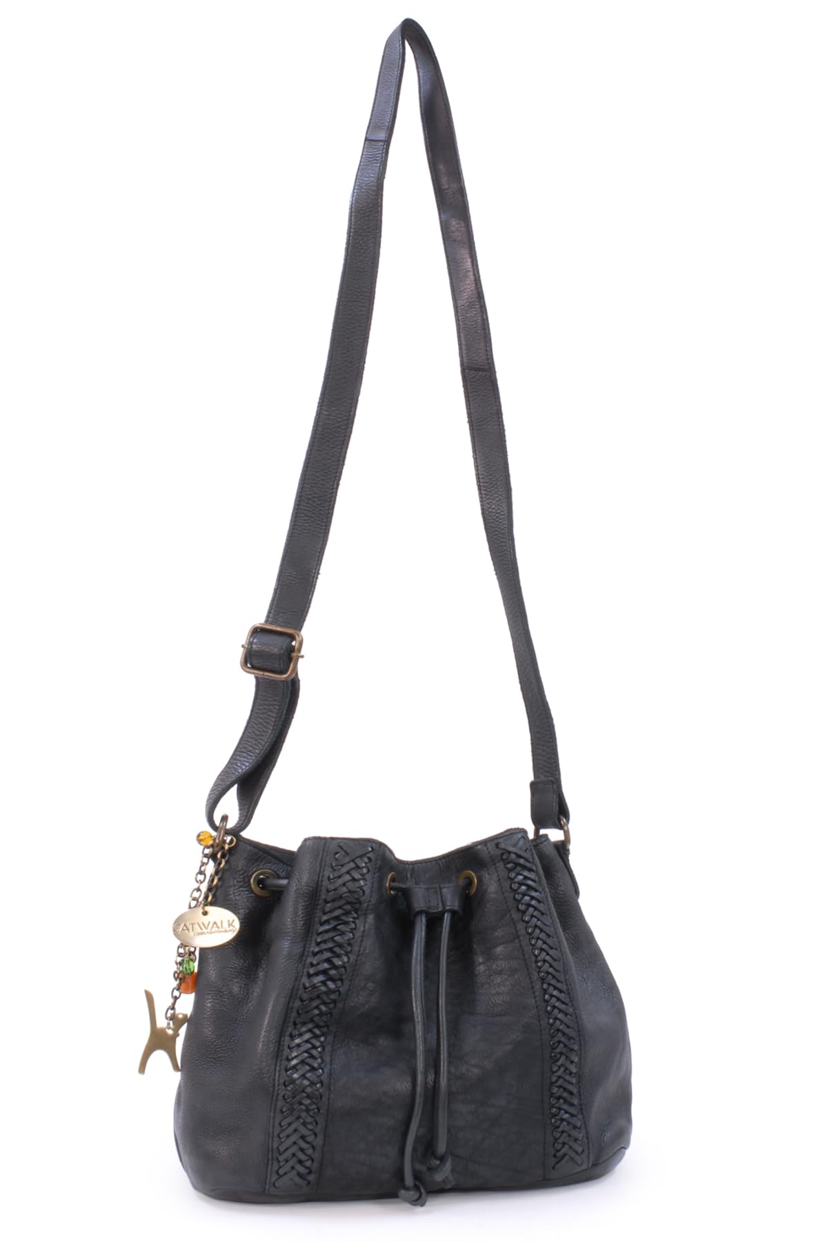 Catwalk Collection Handbags - Borsa Tracolla Media da Donna in Pelle - Borsa a Secchiello con Coulisse - Tracolla Regolabile - Francesca
